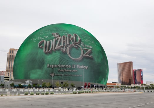 The Sphere in Las Vegas features an ad for 'The Wizard of Oz.'