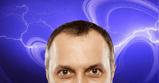 A man’s forehead visible from the eyes up.