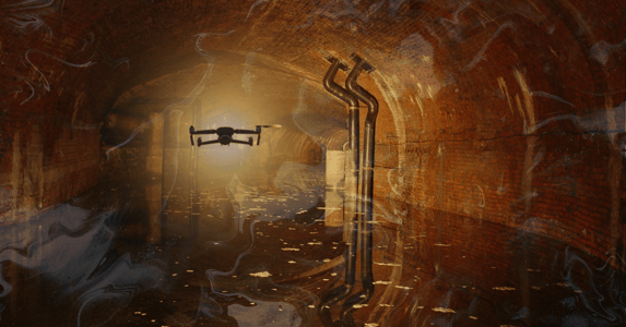 A drone flies through a sewer.